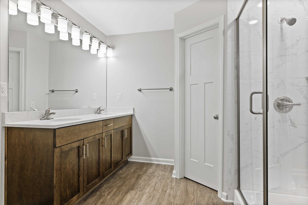 The Willows Apartments Louisville bathroom with double-vanity