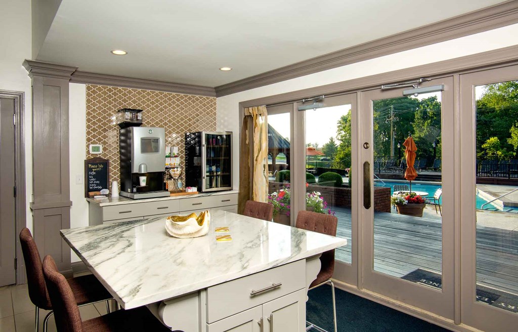 The Willows Apartments Louisville resident lounge with gourmet coffee bar