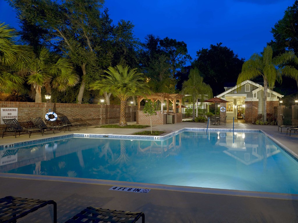 Longwood Sabal Park Apartments resort-style pool at dusk