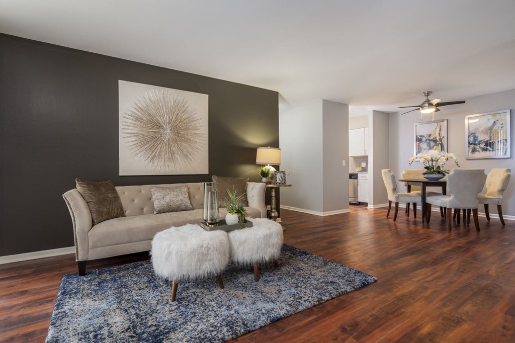 a living room with a couch and a table