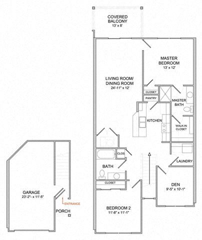 2 Bedroom/2 Bath/Den/2nd Floor