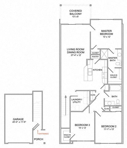 3 Bedroom/2 Bath/2nd Floor