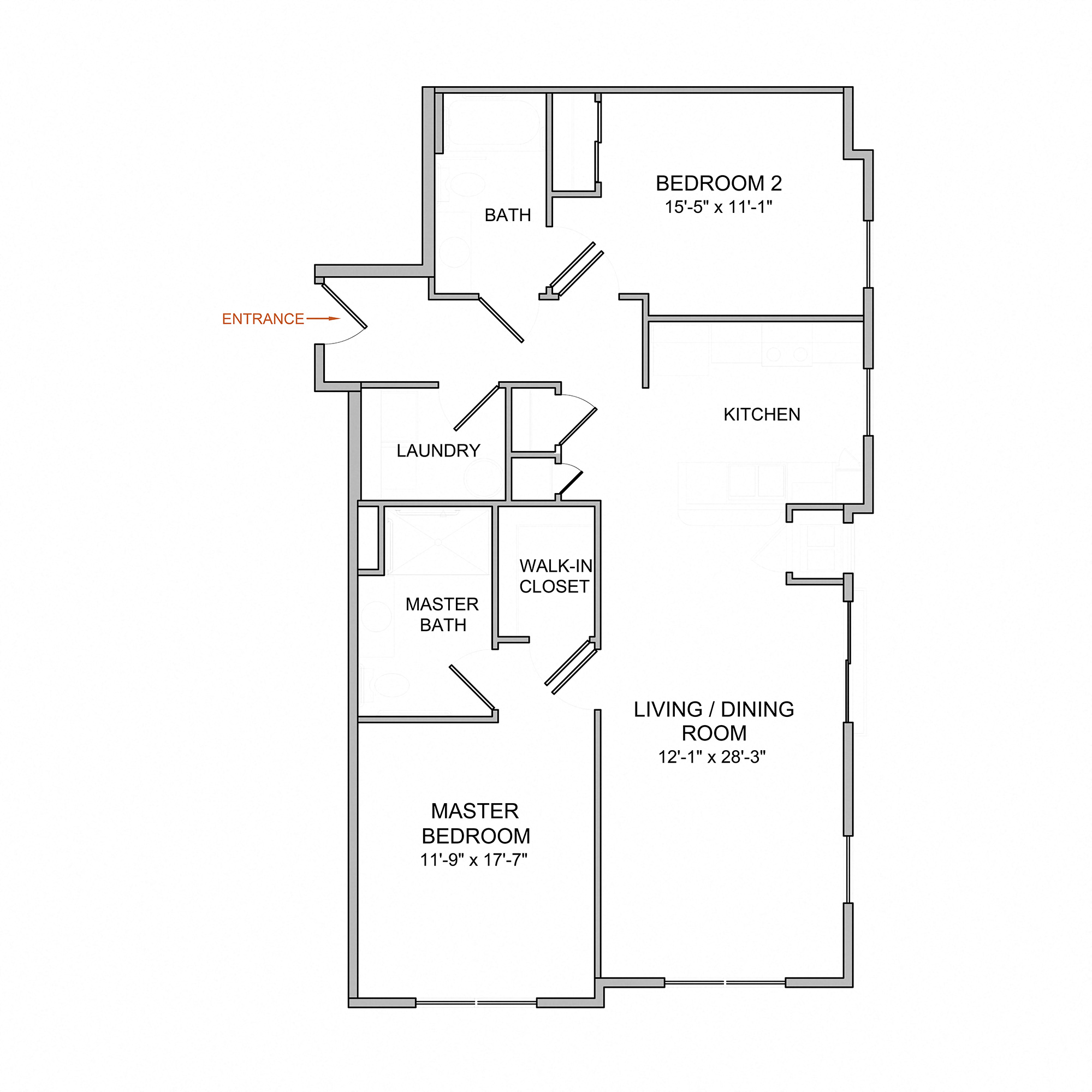 2 Bedroom/2 Bath/3rd Floor