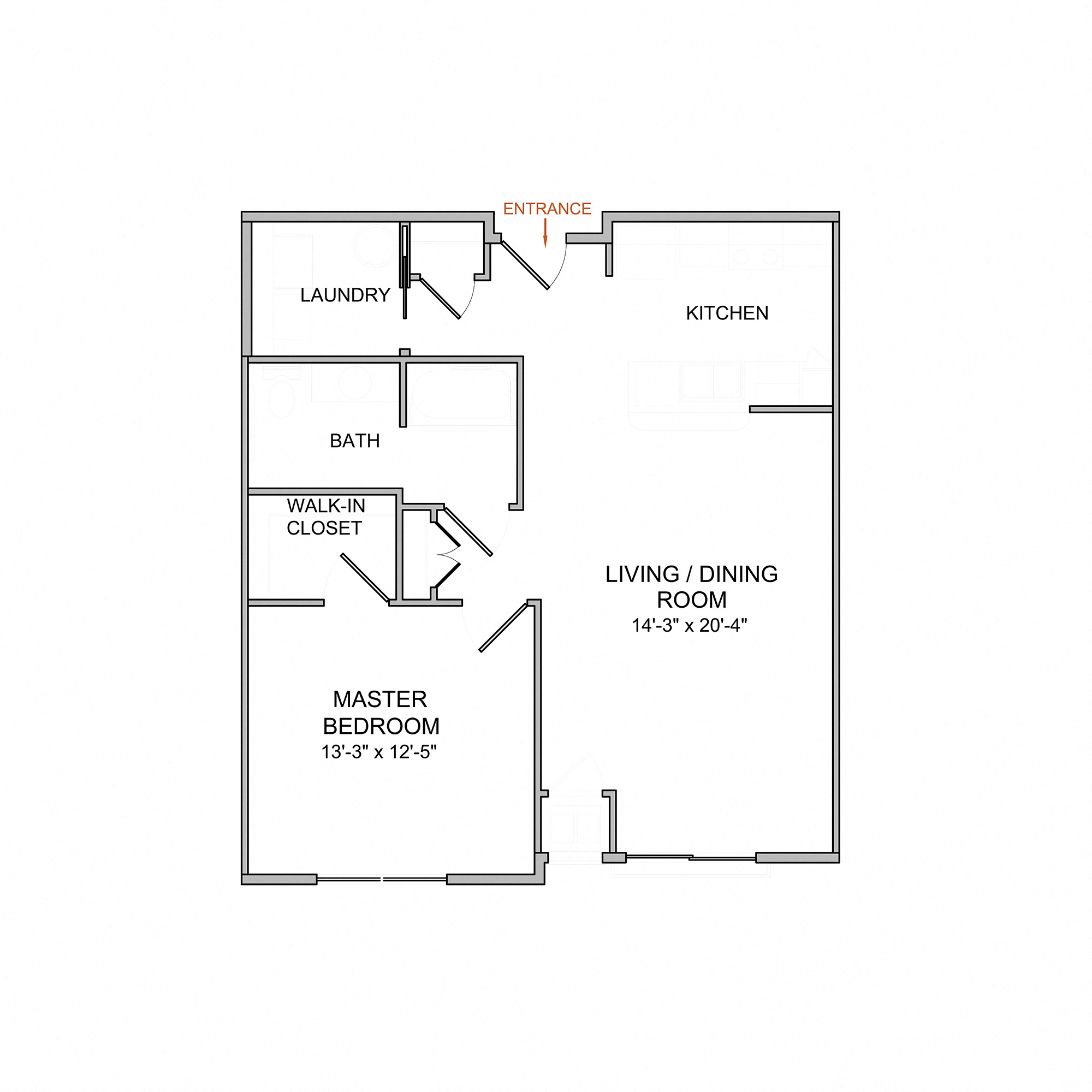 1 Bedroom/1 Bath/3rd Floor
