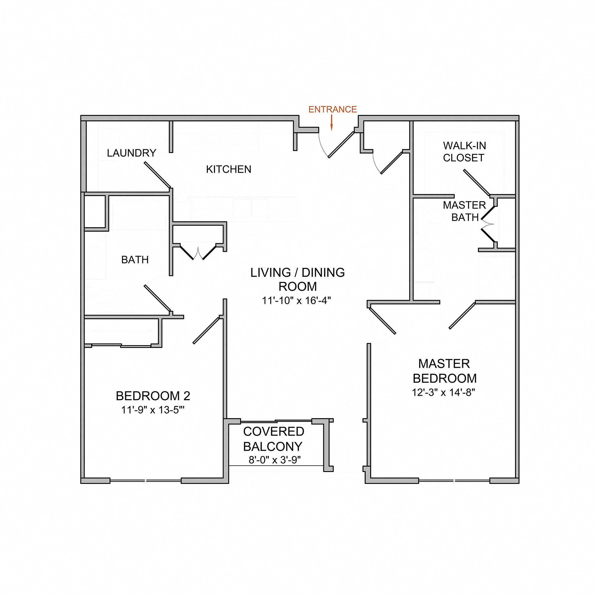 2 Bedroom/2 Bath/3rd Floor