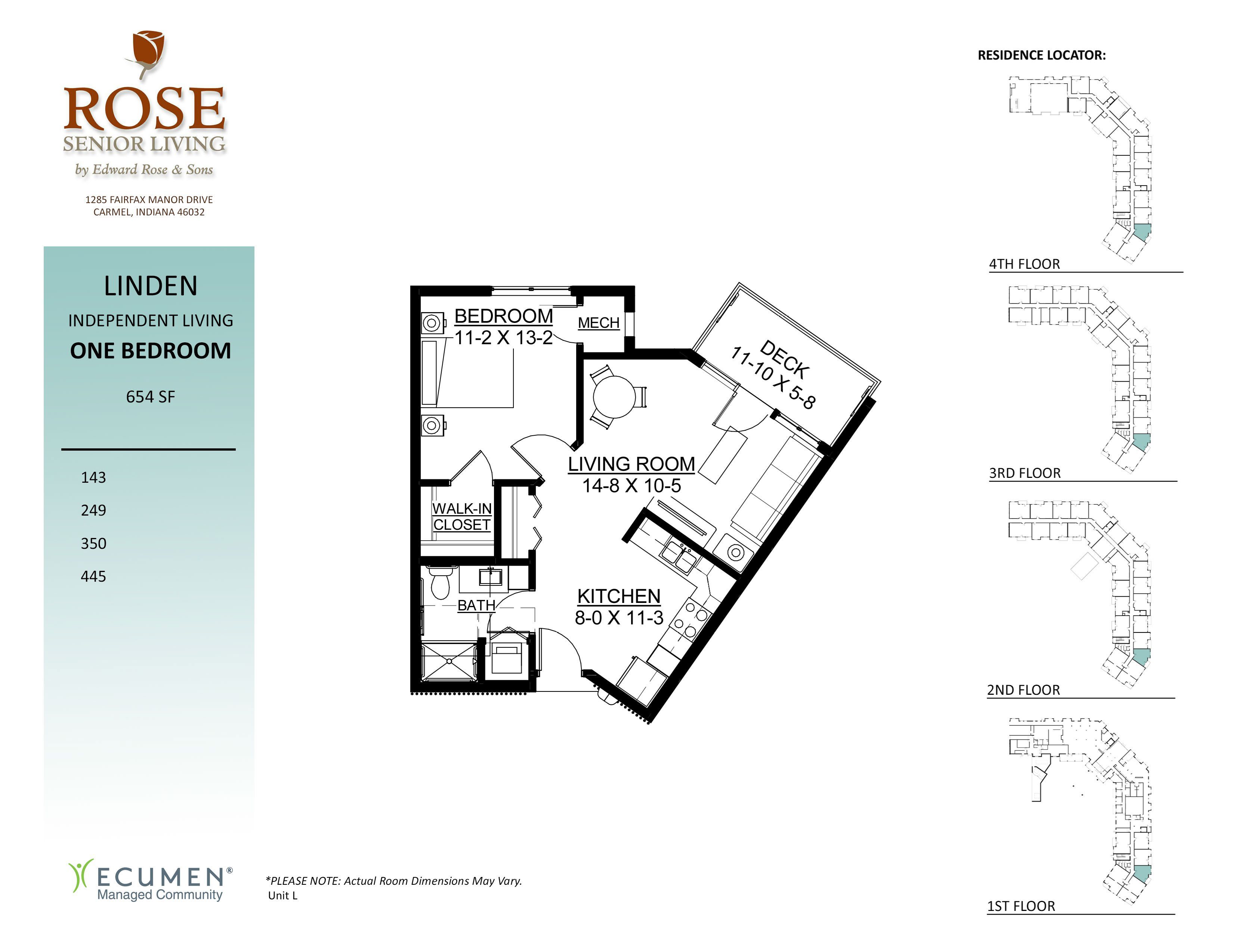 IL - Linden One Bed One Bath Floor Plan IL - Linden One Bed One Bath Floor Plan at Rose Senior Living – Carmel, Carmel