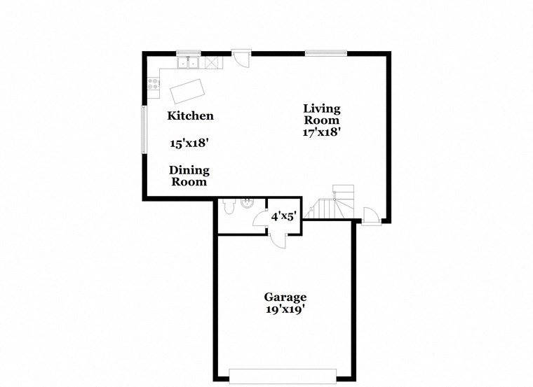 a floor plan of a house with a kitchen and a dining room
