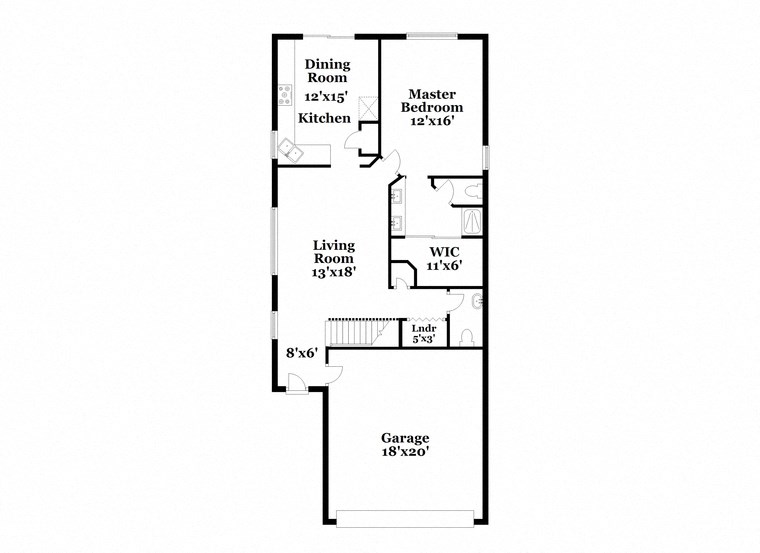 a floor plan of a house with a small kitchen and a living room