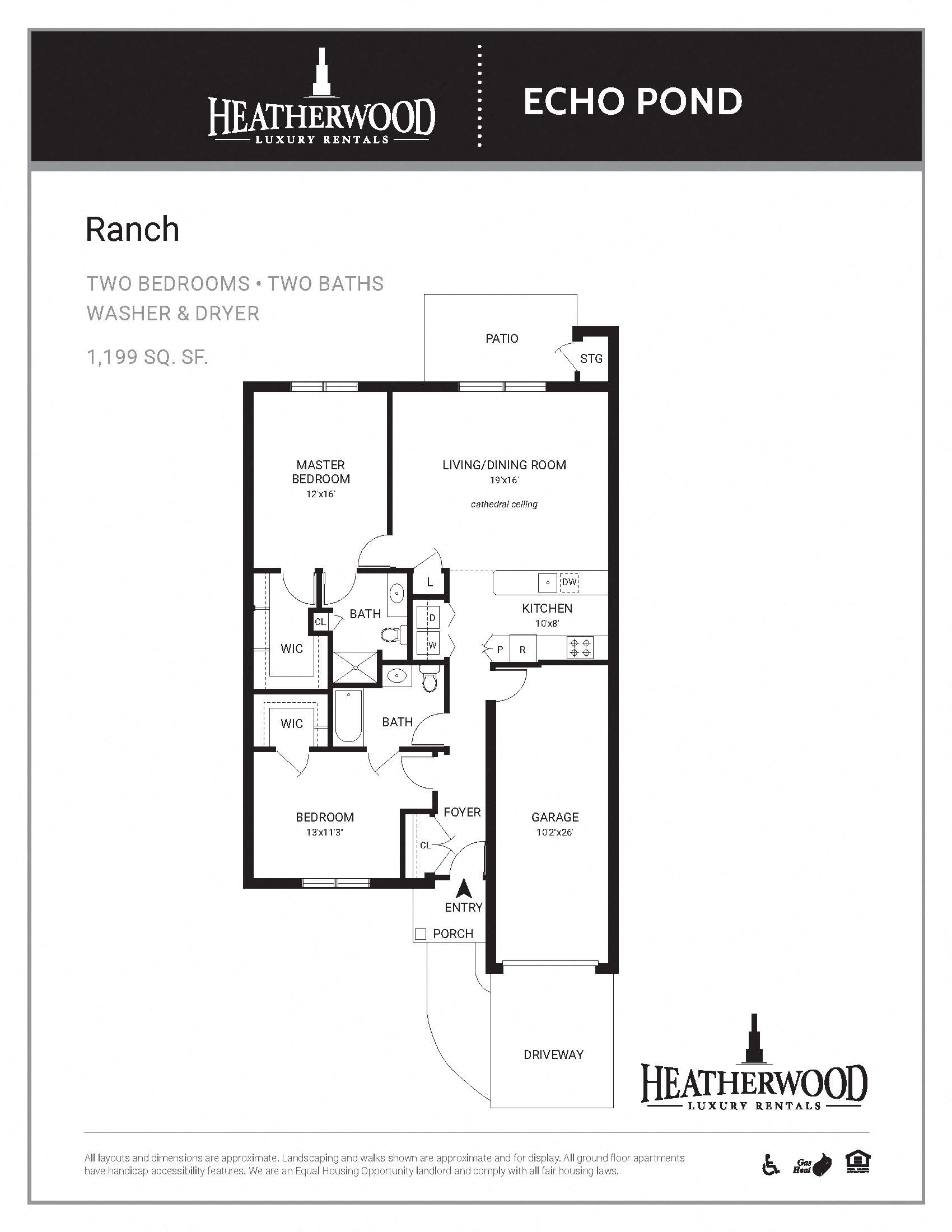 Ranch Floor Plan at Echo Pond Luxury Apartments, Moriches, NY, 11955