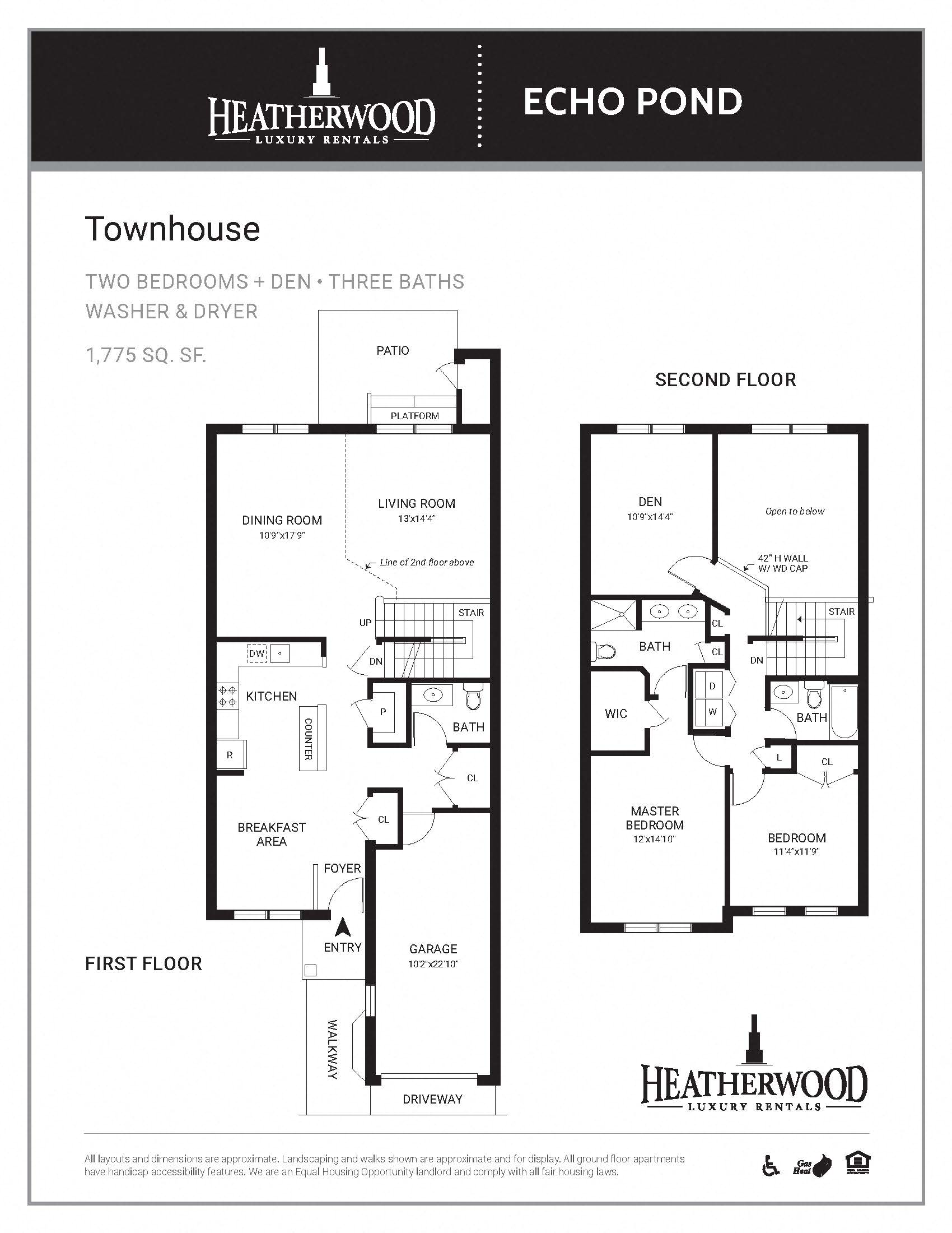 Townhouse Floor Plan at Echo Pond Luxury Apartments, Moriches, NY