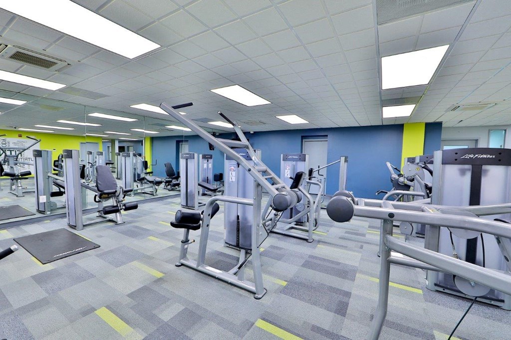 a gym with a lot of exercise equipment in it