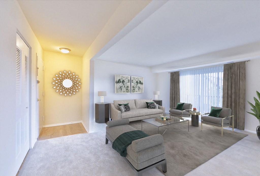 a living room with a couch and a table