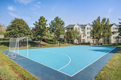 the basketball court at the preserve at polk apartments
