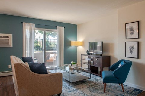 a living room with a couch and a television