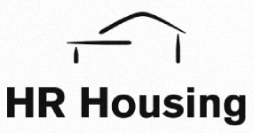 A black and white image of a house with the words HR Housing.