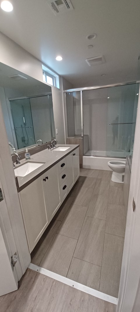 a bathroom with a sink and a toilet and a shower